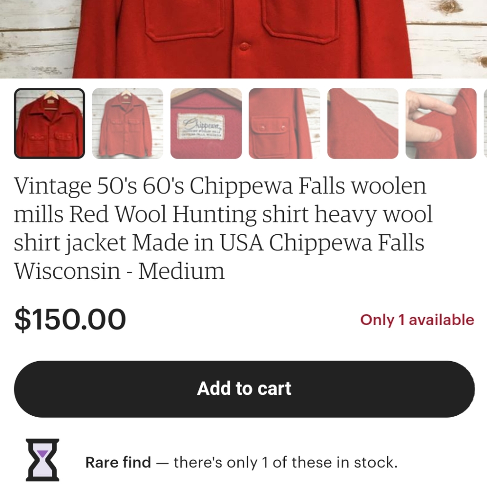 RARE VINTAGE RED WOOL PERFECT SHIRT JACKET HUNTING